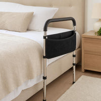 Barra de apoyo para cama YayaVida instalada en un dormitorio
